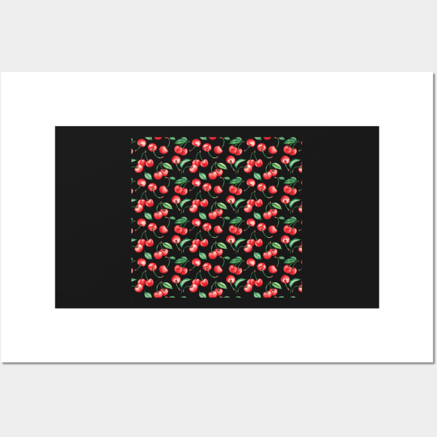 Red Cherry Fruit Pattern Wall Art by edwardecho